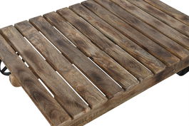 DKD Home Decor Mesa Centro Vintage Natural Negro 80 x 32 x 130 cm Mango Metal Ruedas