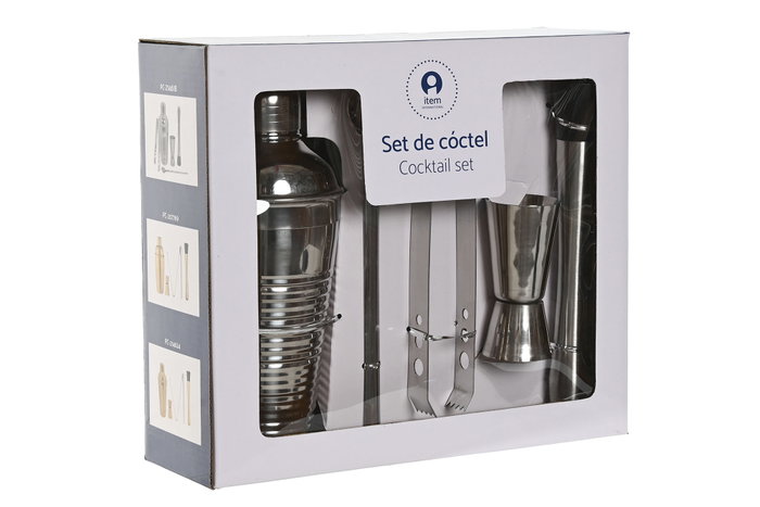 DKD Home Decor Set de Cóctel 5 Piezas Inox 500ml Grabado Plateado
