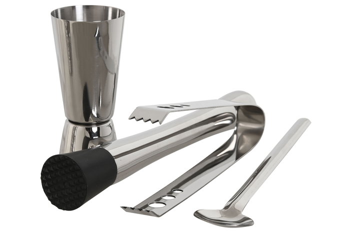 DKD Home Decor Set de Cóctel 5 Piezas Inox 500ml Grabado Plateado