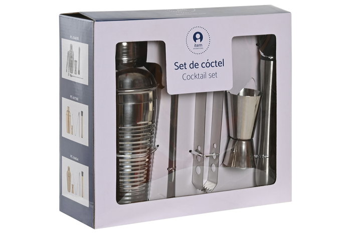 DKD Home Decor Set de Cóctel 5 Piezas Inox 500ml Grabado Plateado