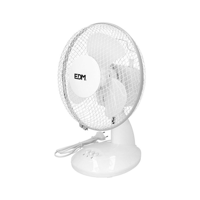 EDM Ventilador de Sobremesa Blanco, Ø23 cm, 2 Velocidades, 25W, Cabezal Oscilante, 41 dB, 770.4 m³/h, 27x24x36 cm