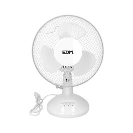 EDM Ventilador de Sobremesa Blanco, Ø23 cm, 2 Velocidades, 25W, Cabezal Oscilante, 41 dB, 770.4 m³/h, 27x24x36 cm