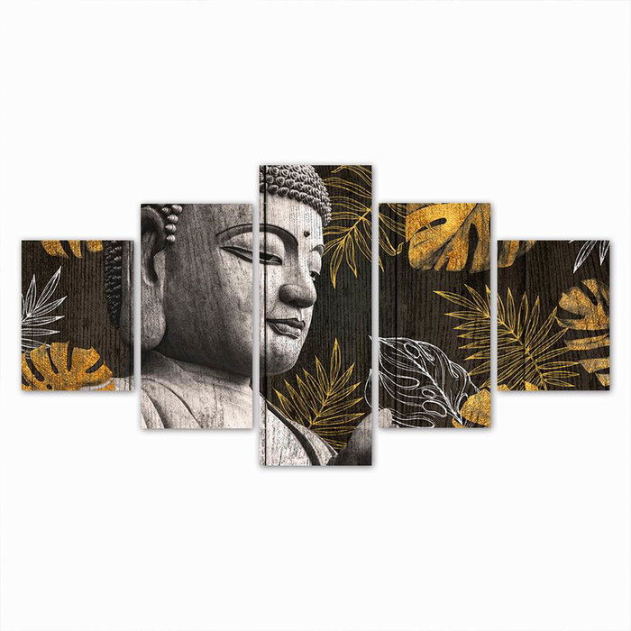 DKD Home Decor Set de 5 Lienzos de Buda en Marco de Pino 150x2x80 cm