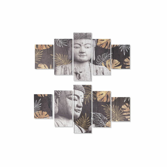 DKD Home Decor Set de 5 Lienzos de Buda en Marco de Pino 150x2x80 cm
