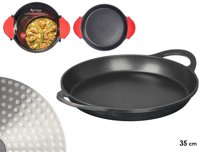 KINVARA Paellera de Inducción de Aluminio 35 cm Negra con Asas Rojas KINVARA Paellera de Inducción de Aluminio 35 cm Negra con Asas Rojas