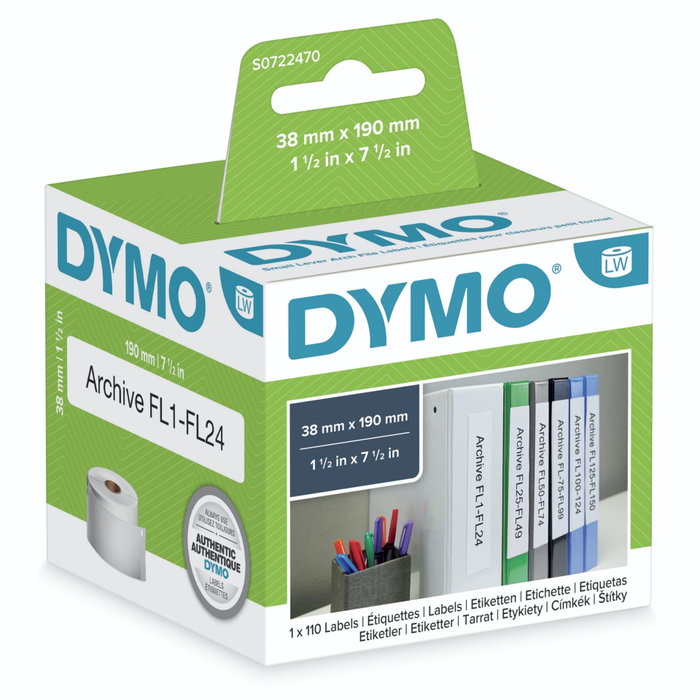 Dymo Etiquetas para lomo de archivador 38x190 mm, 110 unidades