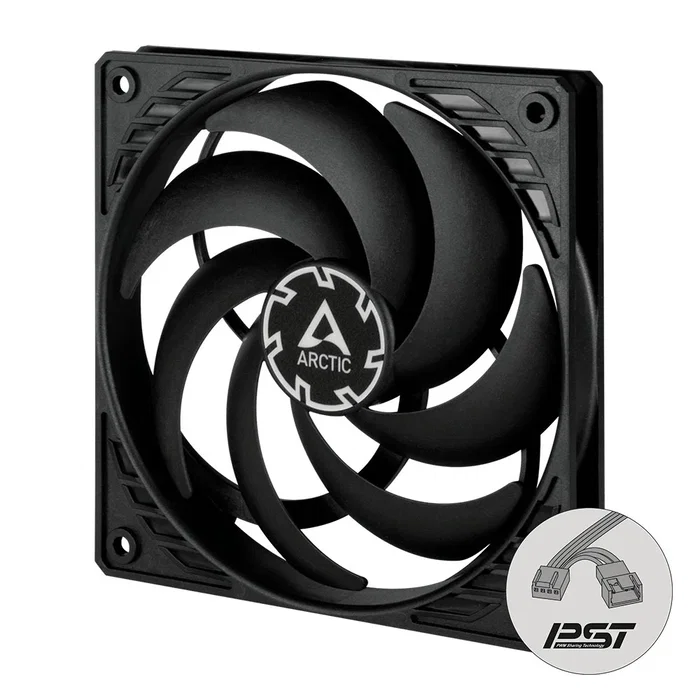 Arctic P12 Slim PWM PST - Ventilador para PC 120mm Negro, Ultra Slim 15mm, Control PWM, Bearing FDB, 300-2100 RPM, 0.3 Sone