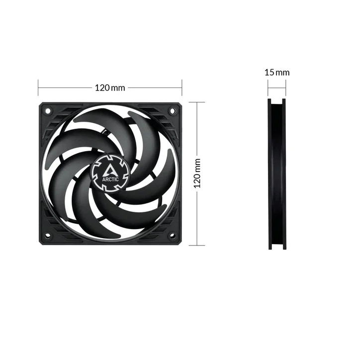 Arctic P12 Slim PWM PST - Ventilador para PC 120mm Negro, Ultra Slim 15mm, Control PWM, Bearing FDB, 300-2100 RPM, 0.3 Sone