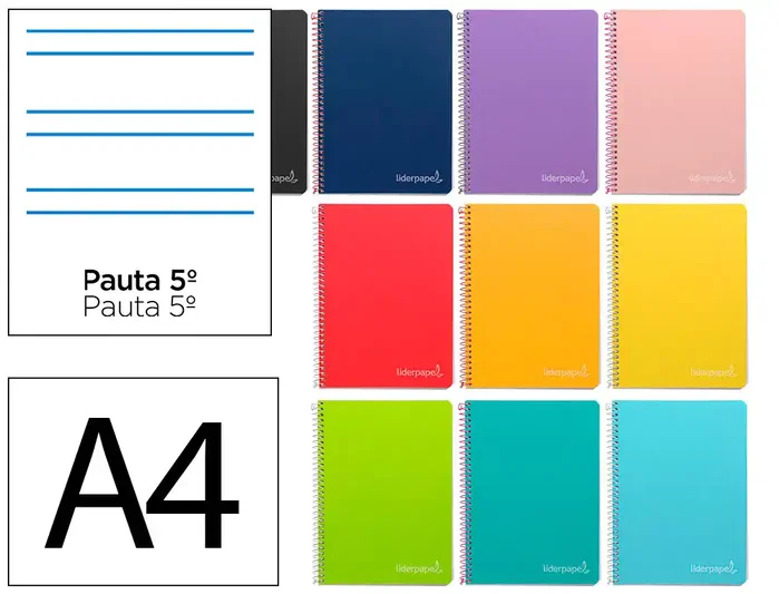 Liderpapel Cuaderno espiral Witty A4 tapa dura 80h 90gr rayado montessori 5mm colores surtidos Liderpapel Cuaderno espiral Witty A4 tapa dura 80h 90gr rayado montessori 5mm colores surtidos