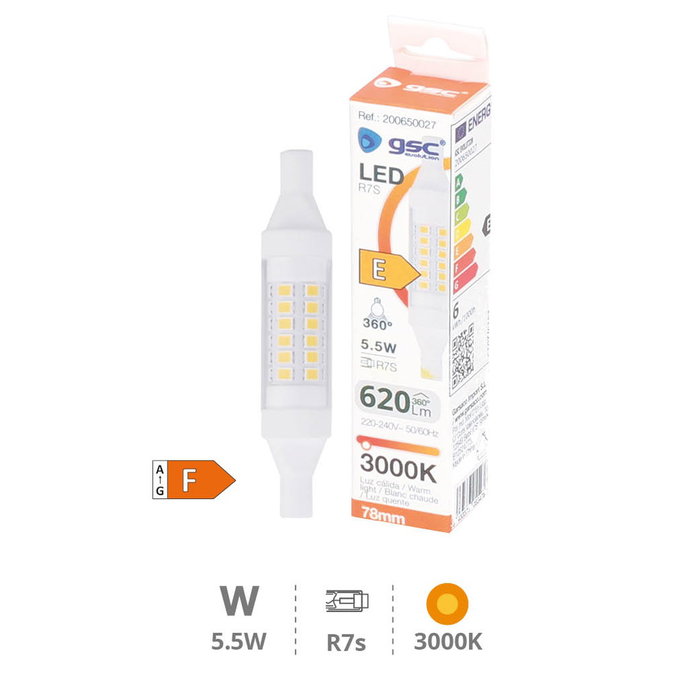 GSC Evolution Bombilla lineal LED 78mm R7s 5,5W 3000K