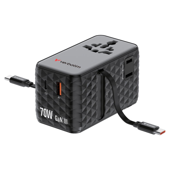 Verbatim Charge'n'Travel Adapter 70W 2C retractable black Verbatim Charge'n'Travel Adapter 70W 2C retractable black