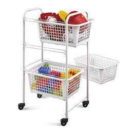 Metaltex San Diego - Carrito Auxiliar Multiusos de Metal con 3 Cestos Extraíbles, 4 Ruedas, Color Blanco, 30 x 38 x 68 cm