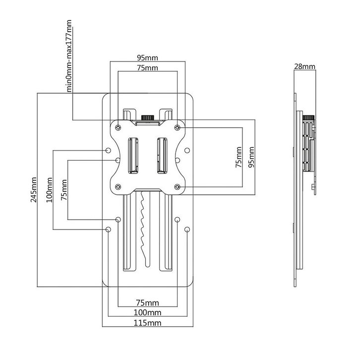 ROLINE VESA Vertikal-Verschiebeplatte, hasta 27 Pulgadas (27") y 8 kg, Soporte de Montaje en Pared Ajustable en Altura, Plata, Compatible con 75 x 75 mm y 100 x 100 mm