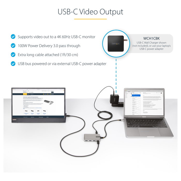 StarTech.com Hub Ladrón USB-C de 4 Puertos con Salida Vídeo 4K 60Hz y PD 100W - Plata