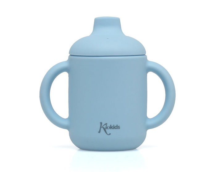KioKids Taza de Silicona Azul con Asas para Bebé +4 Meses 120ml Apta Microondas y Lavavajillas