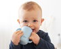 KioKids Taza de Silicona Azul con Asas para Bebé +4 Meses 120ml Apta Microondas y Lavavajillas