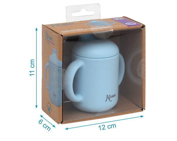 KioKids Taza de Silicona Azul con Asas para Bebé +4 Meses 120ml Apta Microondas y Lavavajillas