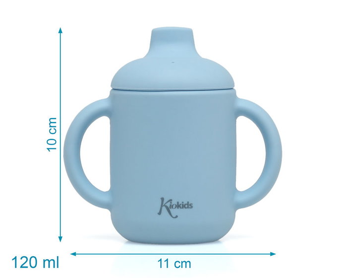 KioKids Taza de Silicona Azul con Asas para Bebé +4 Meses 120ml Apta Microondas y Lavavajillas