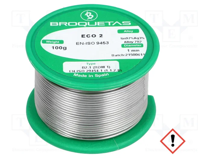 BROQUETAS Estaño Sn97Ag3 libre de plomo 1mm 100g