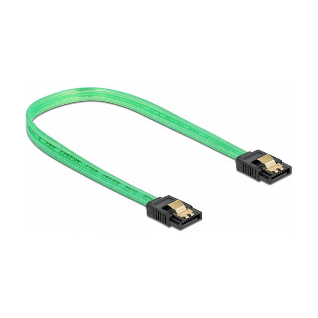DeLOCK Cable SATA III 6 Gb/s con efecto de brillo UV verde 20 cm