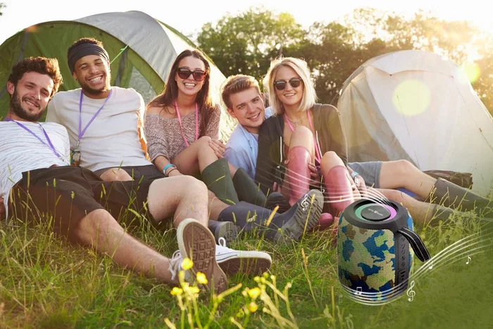 Gembird SPK-BT-LED-05-CM Altavoz Portátil Bluetooth 8W para Fiestas con Luces LED RGB, Radio FM, Micrófono, Entrada AUX/USB, Batería Recargable, Color Camuflaje