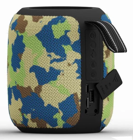 Gembird SPK-BT-LED-05-CM Altavoz Portátil Bluetooth 8W para Fiestas con Luces LED RGB, Radio FM, Micrófono, Entrada AUX/USB, Batería Recargable, Color Camuflaje