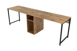 Nordure Mesa de Estudio Twin Study Desk, Pino Atlántico y Negro, 240 cm de Ancho