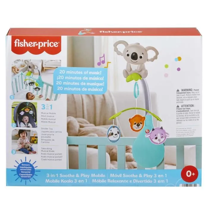 Fisher-Price Móvil de Animales 3 en 1 para Cunas y Cochecitos con Juguete Transportable para Bebés desde el Nacimiento, HGB90