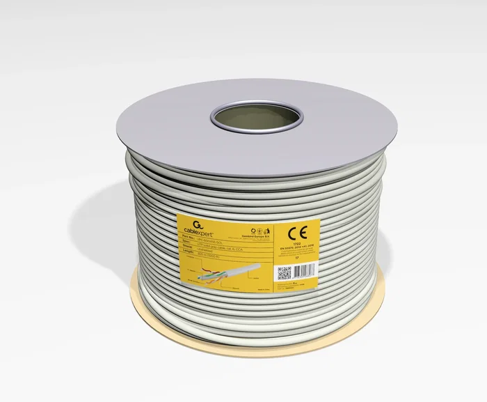 Gembird Cable de Red Cat6 UTP 100m Gris, Cable Sólido U/UTP para LAN, UPC-6004SE-SOL/100