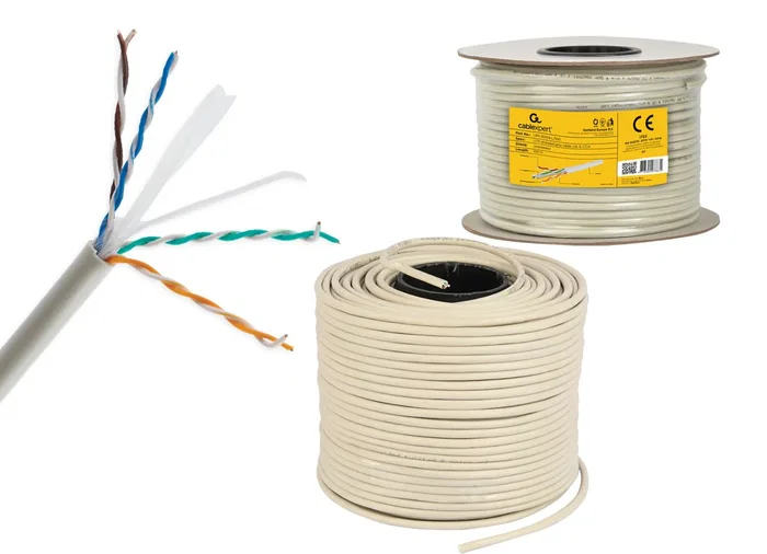 Gembird Cable de Red Cat6 UTP 100m Gris, Cable Sólido U/UTP para LAN, UPC-6004SE-SOL/100