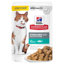 Hill's Feline Sterilised Trucha - Comida Húmeda para Gatos Esterilizados, Sabor Trucha, 12 Latas de 85 Gramos