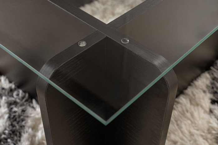 Nordure Mesa de Centro Wooden Black, Madera Negra, Cristal Templado, Tablero Melamina, 105x65x30 cm