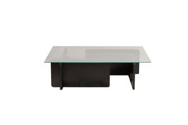 Nordure Mesa de Centro Wooden Black, Madera Negra, Cristal Templado, Tablero Melamina, 105x65x30 cm