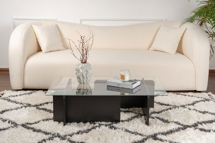 Nordure Mesa de Centro Wooden Black, Madera Negra, Cristal Templado, Tablero Melamina, 105x65x30 cm