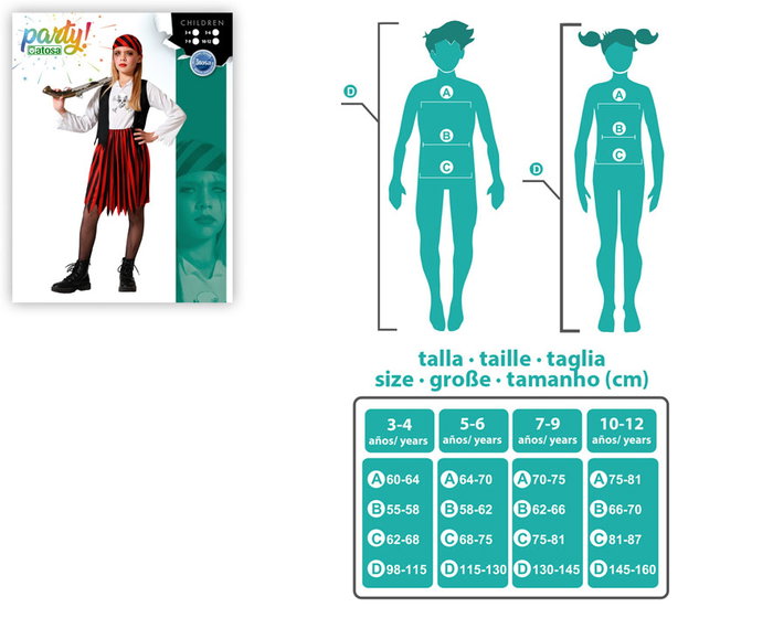 Disfraz Pirata Rojo Negro Niña Infantil 10-12 Años Temática Piratas Multicolor
