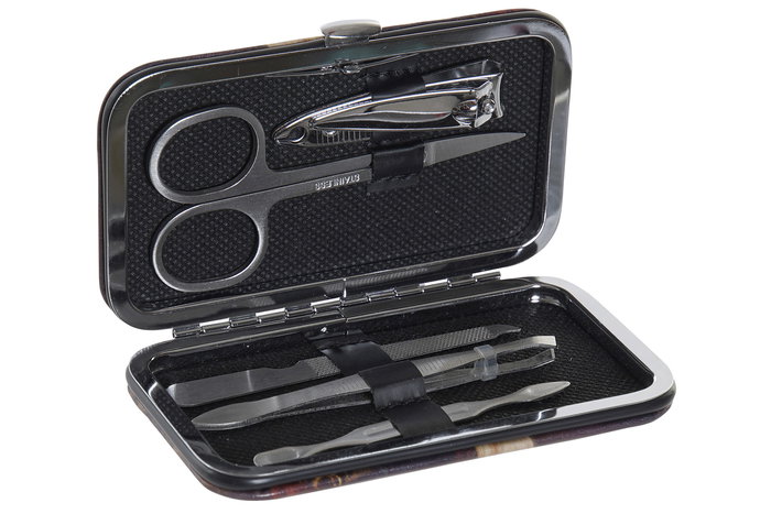 DKD Home Decor Manicura Art fun Set de 5 Piezas Negro Multicolor (PU, Inox) 6.5 x 2 x 11 cm