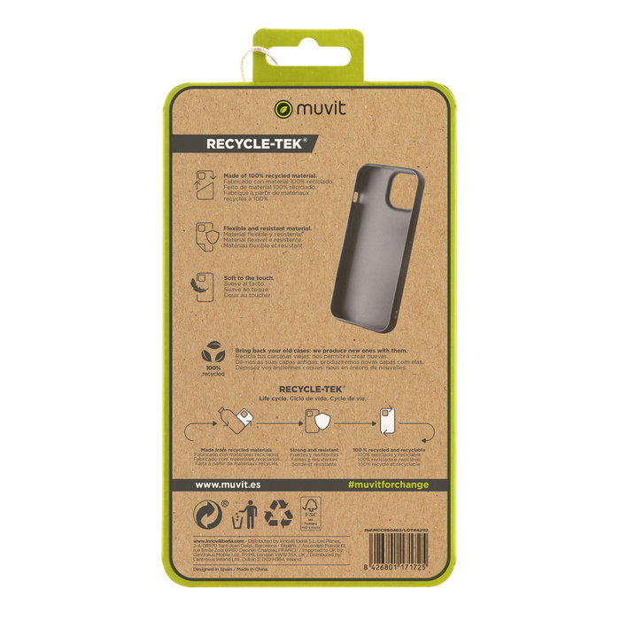 Muvit Funda Recycletek para Apple iPhone 15, Protección Ecológica Hecha con Material Reciclado y Reciclable