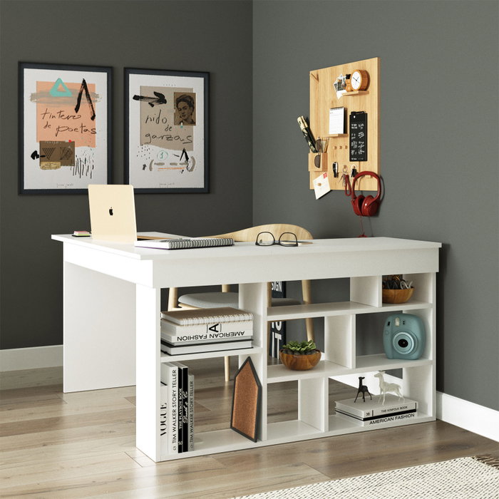 Hanah Home Ct5-W Mesa de estudio Blanca 129x72x120cm Tablero de Partículas Recubierto de Melamina Grosor 18mm Hanah Home Ct5-W Mesa de estudio Blanca 129x72x120cm Tablero de Partículas Recubierto de Melamina Grosor 18mm