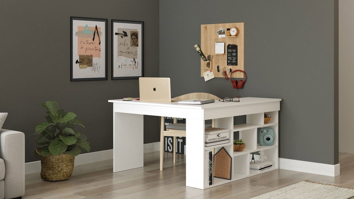 Hanah Home Ct5-W Mesa de estudio Blanca 129x72x120cm Tablero de Partículas Recubierto de Melamina Grosor 18mm Hanah Home Ct5-W Mesa de estudio Blanca 129x72x120cm Tablero de Partículas Recubierto de Melamina Grosor 18mm