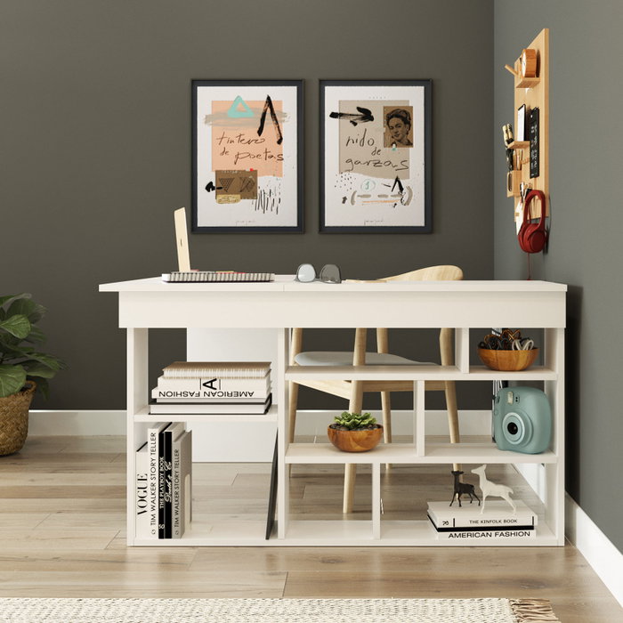 Hanah Home Ct5-W Mesa de estudio Blanca 129x72x120cm Tablero de Partículas Recubierto de Melamina Grosor 18mm Hanah Home Ct5-W Mesa de estudio Blanca 129x72x120cm Tablero de Partículas Recubierto de Melamina Grosor 18mm