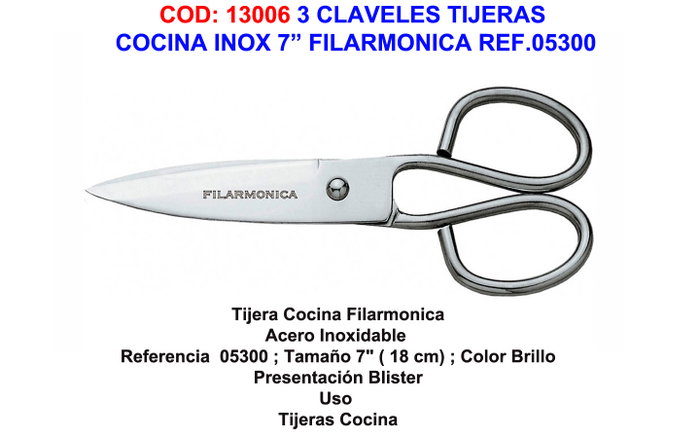 Filarmonica Tijeras de cocina de acero inoxidable 7 pulg. REF.05300 Filarmonica Tijeras de cocina de acero inoxidable 7 pulg. REF.05300