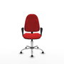 Silla de oficina Algarra con mecanismo Contacto permanente básico tapizada con Similpiel color Rojo. Equipada con Base cromada, Brazos fijosy Topes