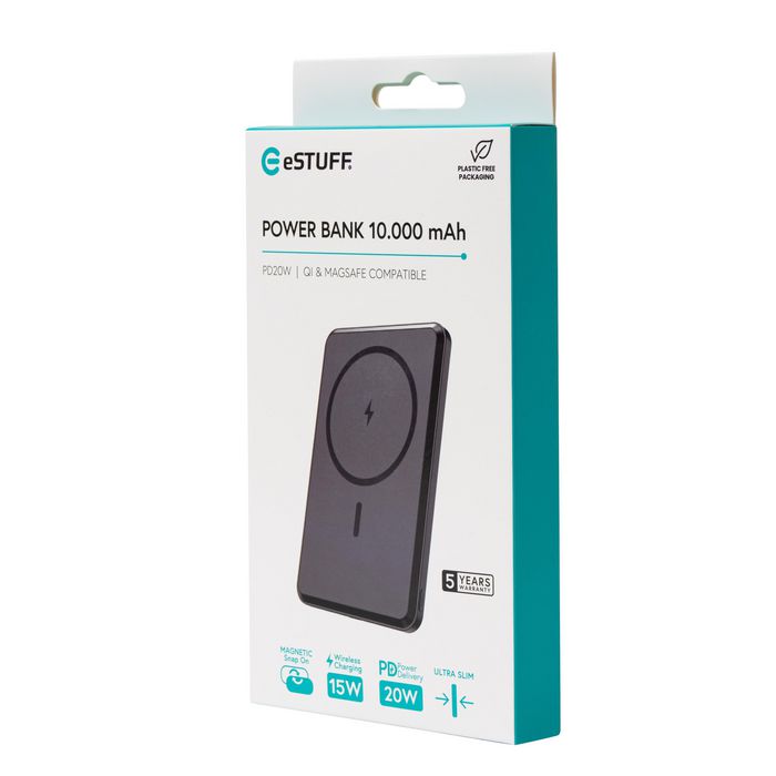 eSTUFF Banco de Energía Magnético Inalámbrico 10000 mAh, PD20W, Compatible MagSafe, Carga Rápida, Estación de Carga, Incluye Cable