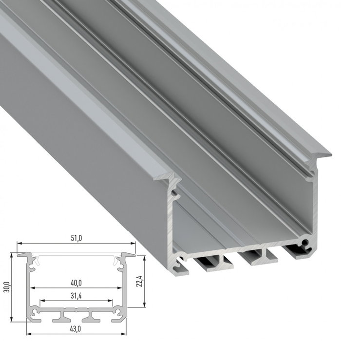 Perfil de aluminio tipo INSO 2,02m Anodizado plata Perfil de aluminio tipo INSO 2,02m Anodizado plata