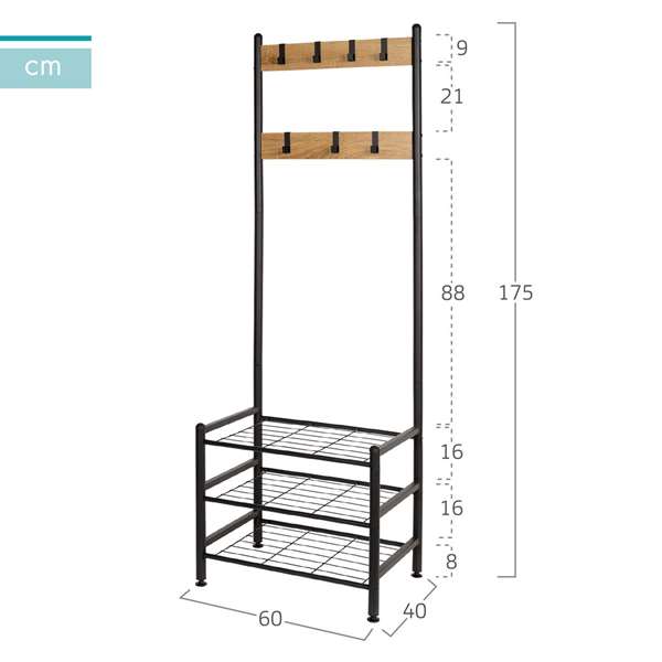 Max Home Perchero con baldas 60x40x175 cm de acero y melamina