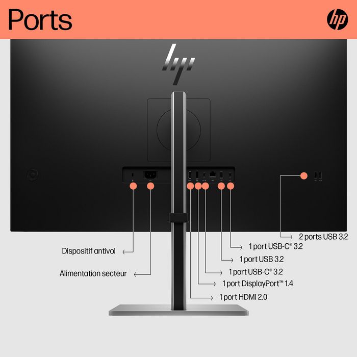 HP Monitor E32k G5 80 cm (31.5") 4K USB-C HDR con Altavoces, Base Ajustable y Carga de 65W