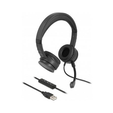 DeLOCK Auriculares Estéreo USB con Mando a Distancia y Botón Quick-Mute DeLOCK Auriculares Estéreo USB con Mando a Distancia y Botón Quick-Mute