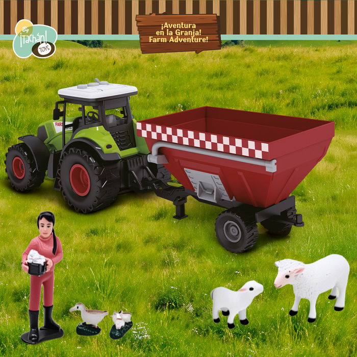Tachan Set Granja T01048 con Tractor de Fricción, Luces, Sonidos, Animales y 30 Figuras para Niños +3 Años