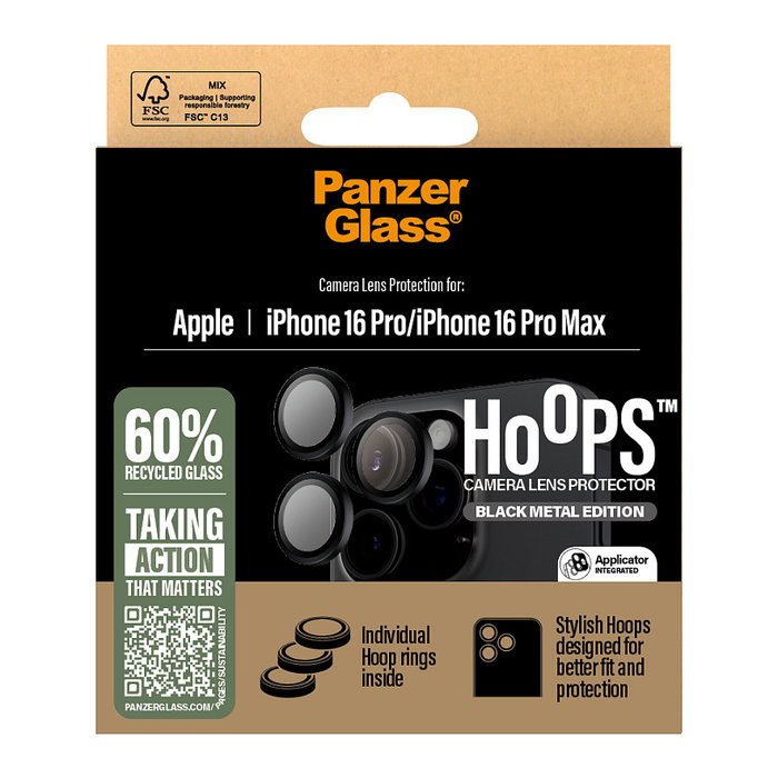 PanzerGlass PanzerGlass Hoops Black Camera Lens Protector para iPhone 16 Pro / Max