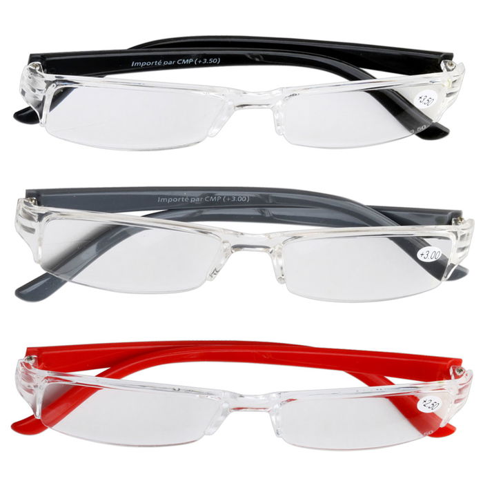 Entre Temps Gafas de Lectura Montura Transparente Varillas Colores Surtidos +2.50 +3.00 +3.50 con Funda